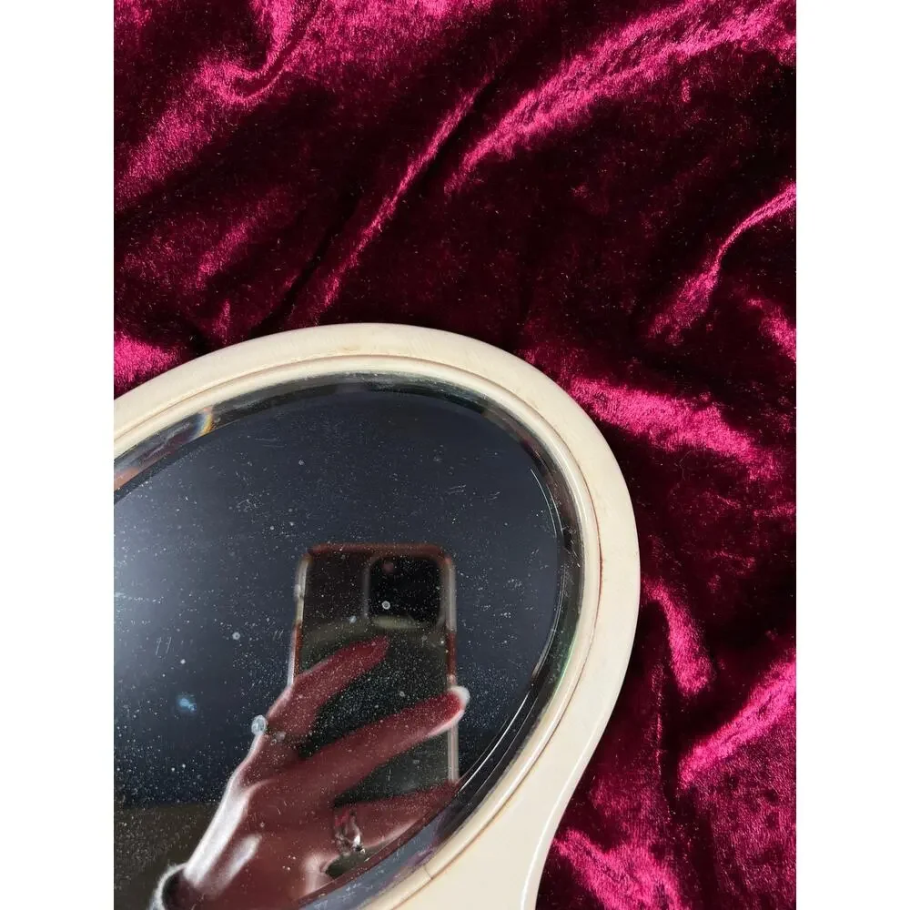 Vintage Celluloid Hand Mirror – French Ivory Beveled Glass Vanity Mirror